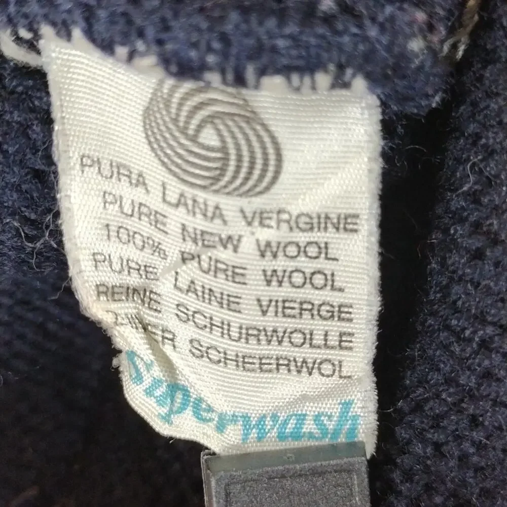 Evan Pull Men’s XL Vintage 90s Wool Knit Jacket Marine Preppy Winter Warm